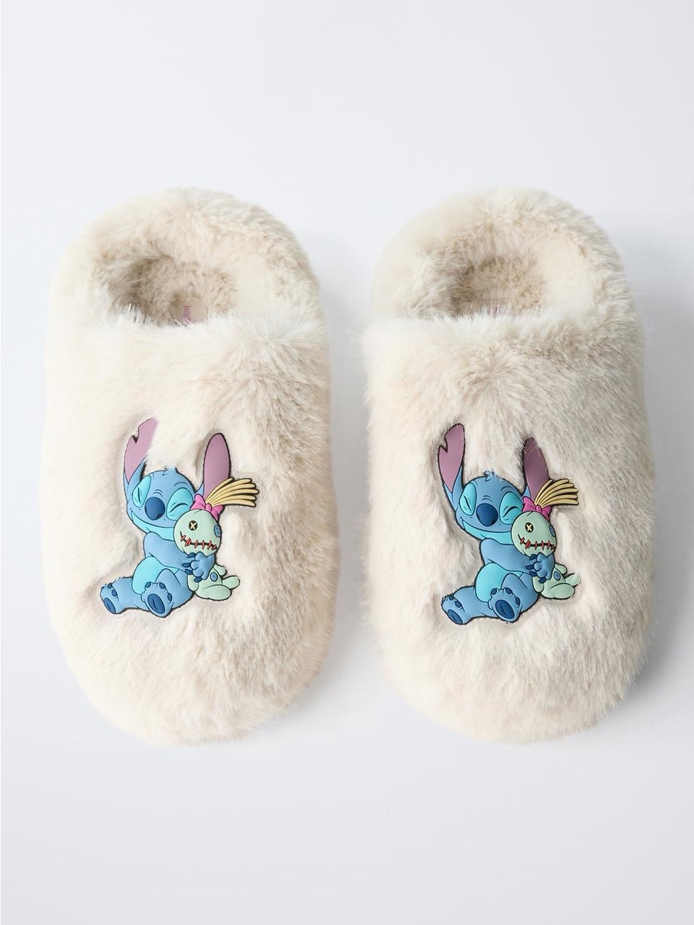 NWT Zara Kids Faux Fur LILO & STITCH DISNEY SLIPPERS OFF WHITE Size 2